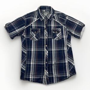 BKE Plaid Button Up Athletic Fit Mens Sz L Cowboy Country  Western Short Sleeve